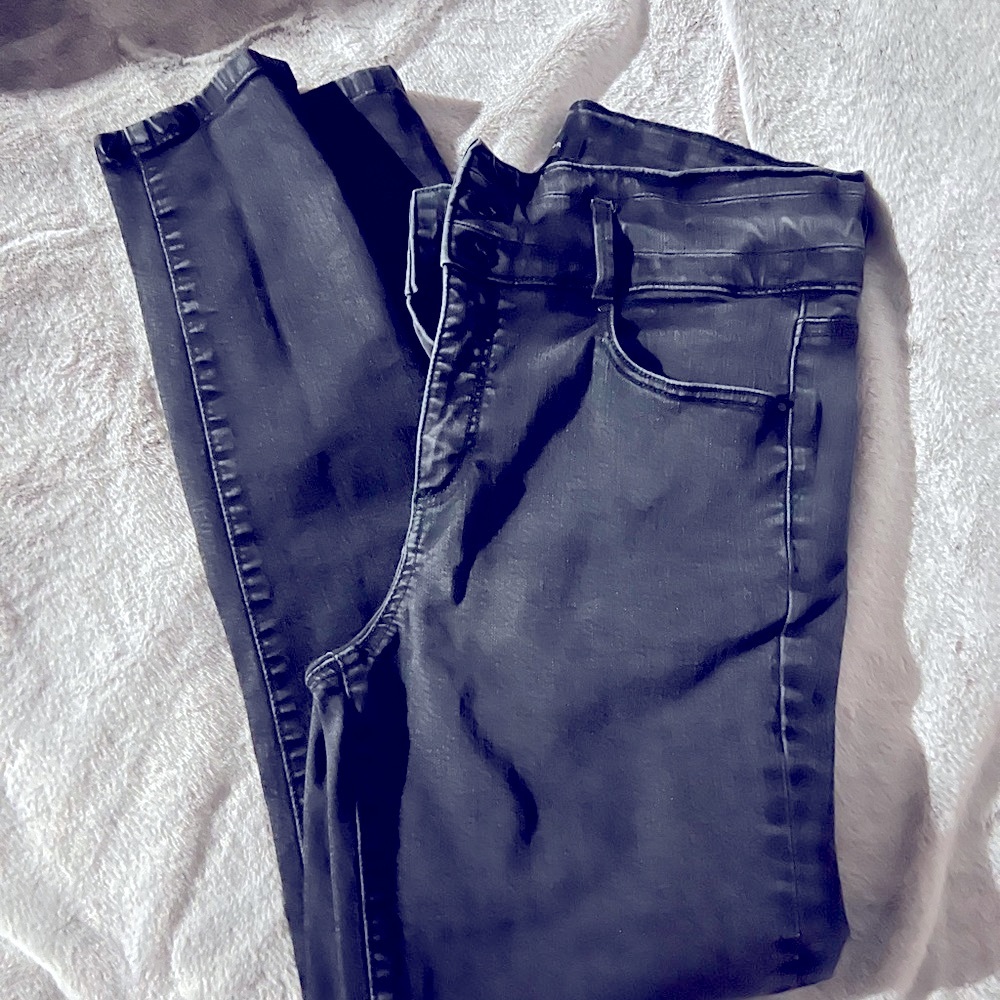 🖤 ANN TAYLOR 🖤Charcoal Button Fly HIGH RISE SKINNY Stretch Jeans Size 12